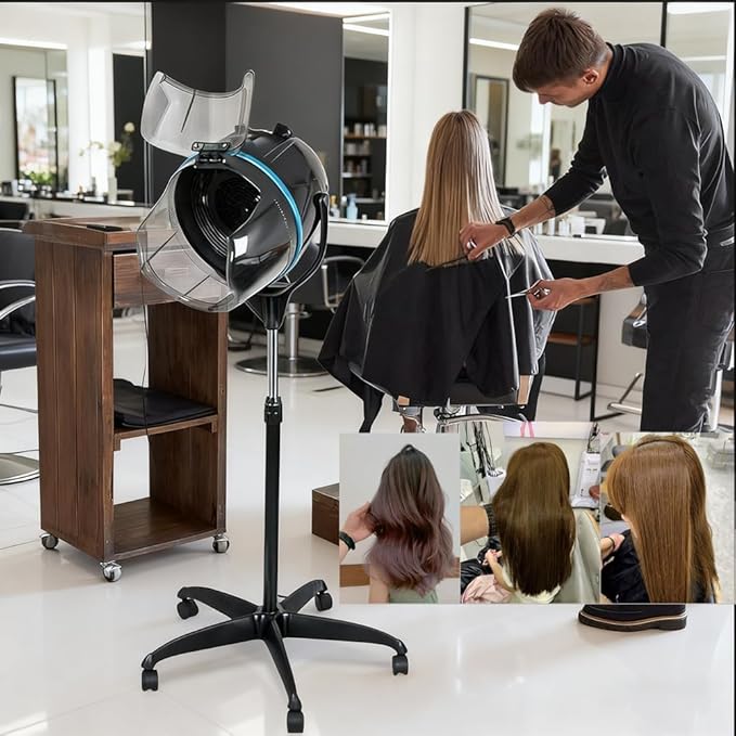 Black,A,Adjustable Hooded Floor Hair Bonnet Dryer, Machine Standing Steamer W/Wheels for Salon Home Sp Professional Hair Salon Equipment