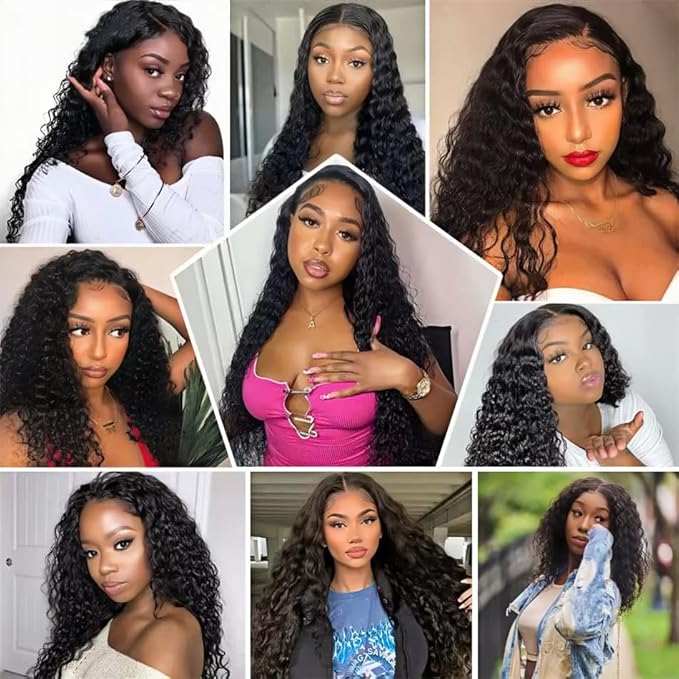 Human Hair Bundles Natural Black Deep Wave Bundles 18 20 22 Inch Niegmeag Peruvian Virgin Remy Hair Extensions Double Weft Soft and Silky Color 1B Deep Wave Bundle Hair Weave
