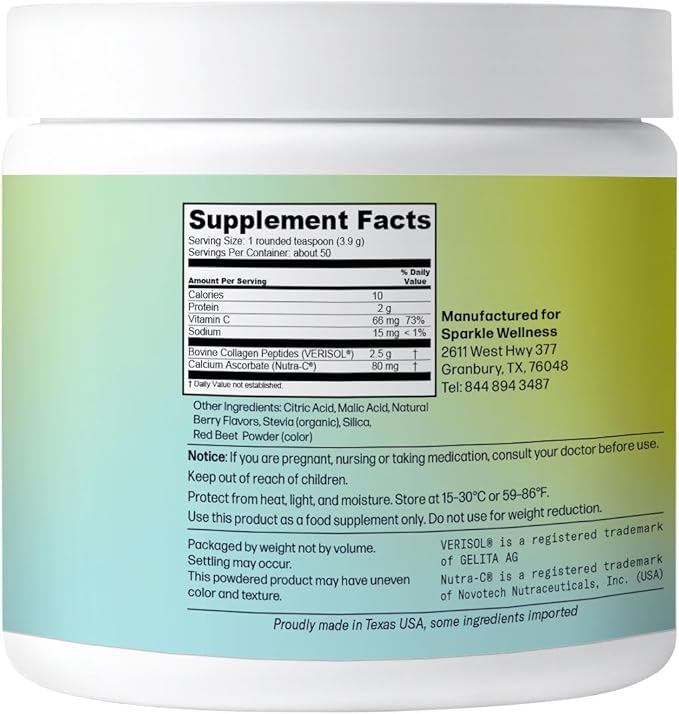 Sparkle Wellness VERISOL Bioactive Hydrolyzed Collagen Peptides | Collagen Powder Supplement with Vitamin C for Skin, Hair & Nail Health | Skin Boost (Mixed Berry) [50-Serves]