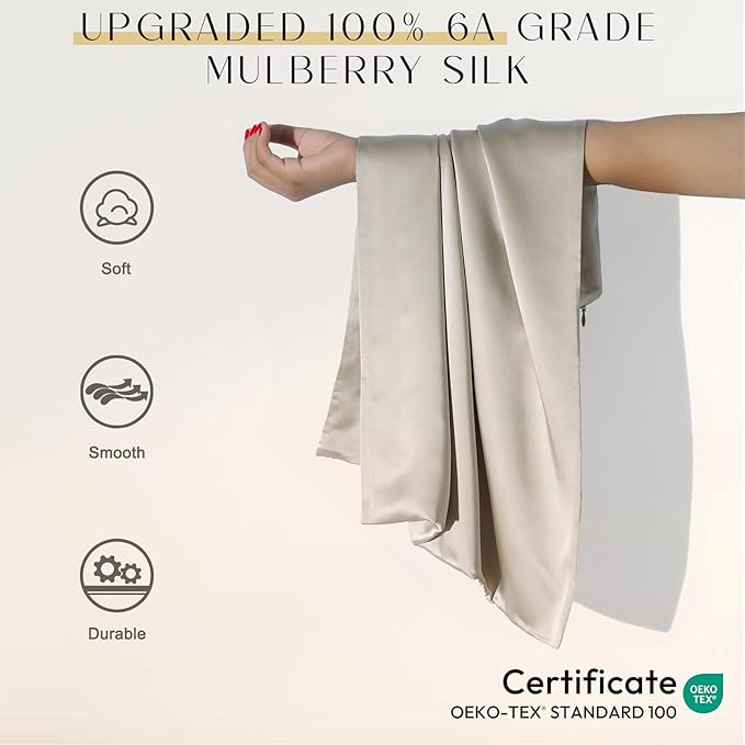 ZIMASILK Upgraded 100% 6A Grade Pure Mulberry Silk Pillowcase for Hair and Skin Silk Pillow Cases with Reinforced Hidden Zipper, More Soft & Durable, Gift Box (King 20"x36" Taupe)