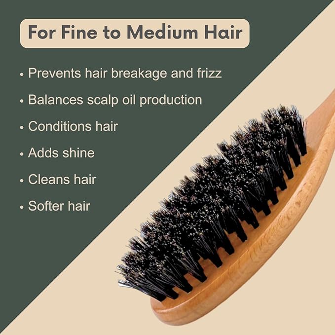 Boar Bristle Hair Brush Set For Women-100% Natural Boar Bristle Brush+Small Travel HairBrush+Bamboo Wide Tooth Comb For Fine And Thin Hair Smoothing Massaging Detangling. Restore Shine And Texture.