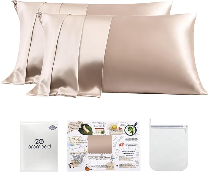 PROMEED 23 Momme Silk Pillowcase 2 Pack Toddler/Travel Size with Free Laundry Bag, Highest Grade 6A+ 100% Mulberry Silk Pillow Case Set of 2, Zipper (Toddler/Travel 13"x18", Champagne)