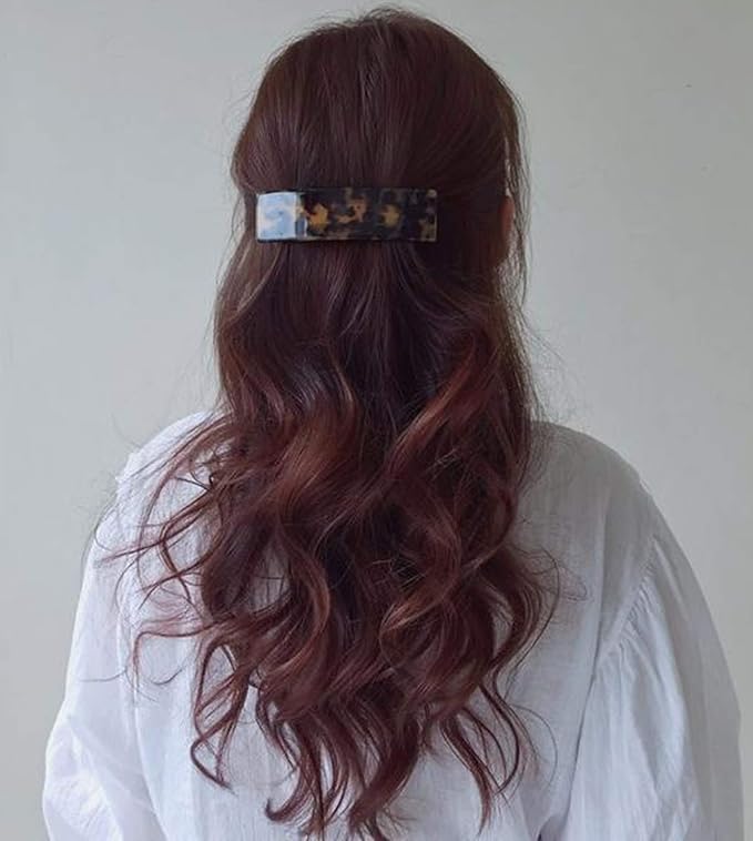 2PCS Hair Barrettes Tortoise Shell French Design Celluloid Rectangle Hair Clips for Women