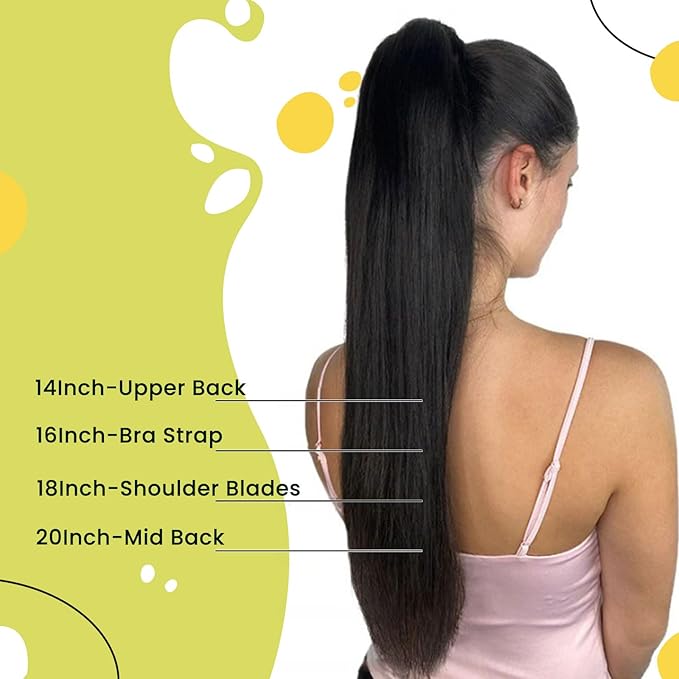 RUANTURE Clip in Ponytail Hair Extensions Human Hair Chocolate Brown Real Hair Ponytail Extension Straight Wrap Around Ponytail Human Hair Extension 16 Inch 80g Thick Pony Tails Hair Extensions