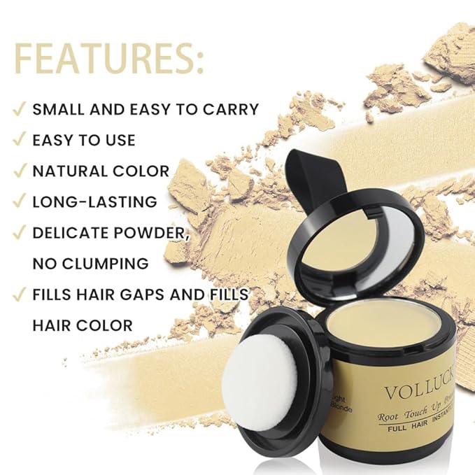 VOLLUCK Root Touch up Powder, Instant Hairline Powder for Thinning Areas and Gray Hair Coverage, Natural and Non-greasy Root Cover up for Women and Men (Light Blonde, 0.35 Ounce)