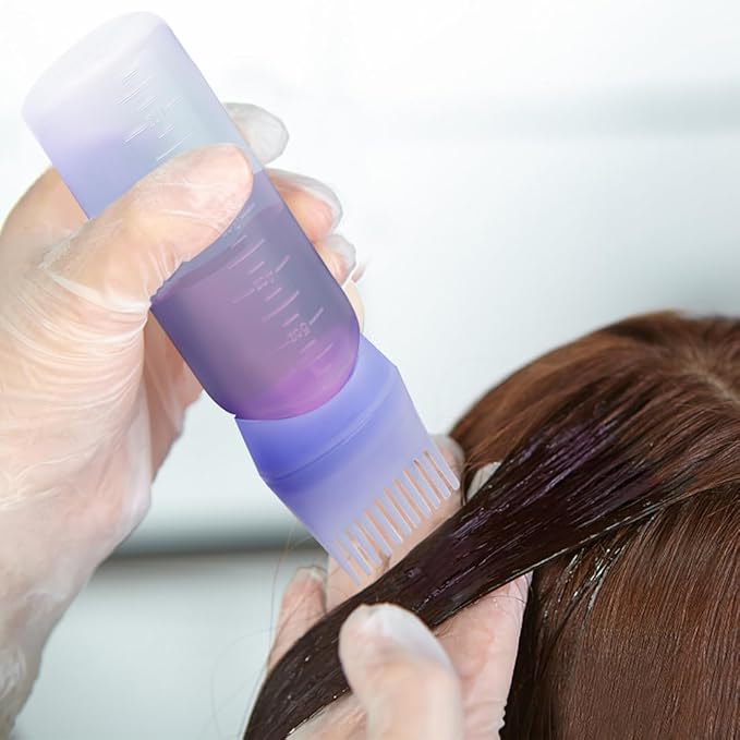 ELANE 4 Pcs Root Comb Applicator Bottle, 6oz, Hair Oil Applicator Bottle for Hair, Salon, Travel, Camping (White+Purple)