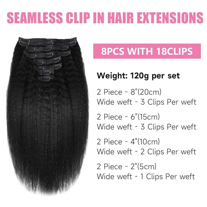 Seamless Clip In Hair Extensions Human Hair Invisible Pu Skin Weft Kinky Straight Seamless Clip Ins For Black Women Real Human Hair Extensions 8pcs With 18clips Per Set 120g (28inch,Natural Black)