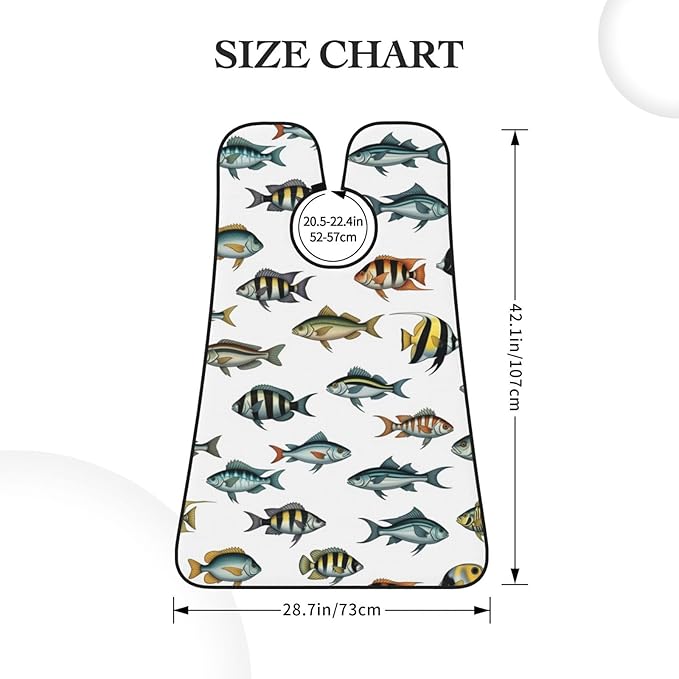 Beard Shaving Cape with Suction Cups, Sea Fish Pattern Shave Bib, Non-Stick Waterproof Hair Catcher, Grooming Bib for Men Husband