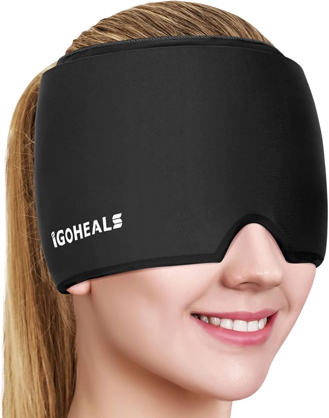 Cold Head Cap, Ice Head Hat, Compressed Ice Head Wrap Wearable Comfortable &Strechable-Black