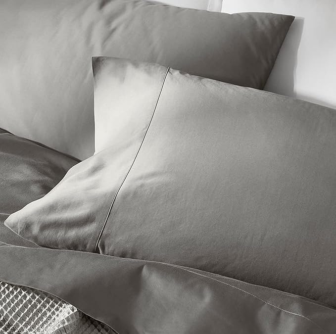 Boll & Branch Signature Hemmed Pillowcase Set - Standard, Stone - Luxury 100% Organic Cotton - Buttery Soft and Breathable - Softer with Every Wash - 2 Pillowcases Included