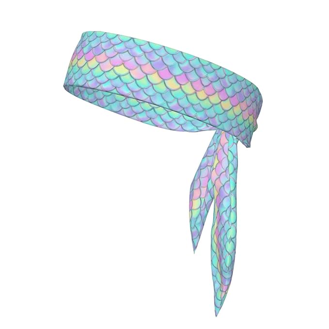 Men Women Beauty Skinny Sports Sweatbands Head Accessories for Running Fitness Shower, Long Multi Style Beautiful Mermaid Fish Scale Head Ribbon Headwear