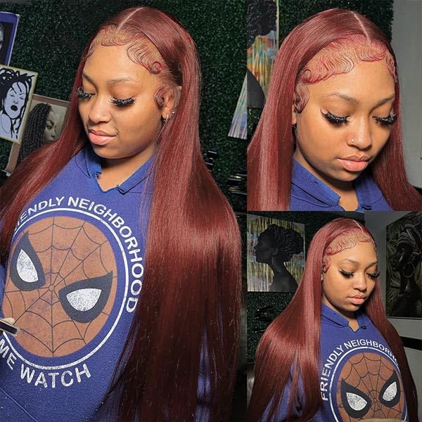 250 Density Straight Lace Front Wigs Human Hair Pre Plucked 13x4 HD Transparent Lace Front Wigs Human Hair Wigs for Women Reddish Brown Lace Frontal Wigs 33# Colored 26Inch