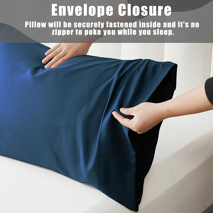 TELUS Pillow Cases Queen Size 2 Pack, Bamboo Rayon Cooling Pillowcases with Envelope Closure, Cool Breathable Pillow Cover for Hot Sleepers & Night Sweats, 20x30 inches, Navy Blue