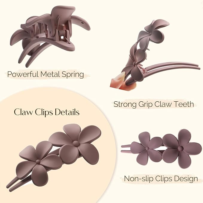 6 PCS Flat Hair Clips, Lay Flat Claw Clips for Women Girls, 2 Styles Non-slip Hair Claws for All Hair Types,Comfortable Flat Clips for Lying and Driving(Matte)