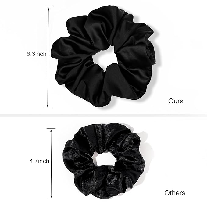 3 Pcs Large Silk Satin Scrunchies - Extra Big, Both for Thick or Thin Hair, No Crease Jumbo Ponytail Holder, No Hurt Your Hair for Sleep
