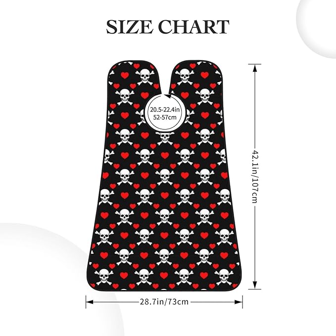 Adjustable Beard Catcher Apron, Black Red Love Heart Skull and Crossbones Shave Bib, Non-Stick Waterproof Grooming Bib, Shaving Essential for Men Dad Christmas