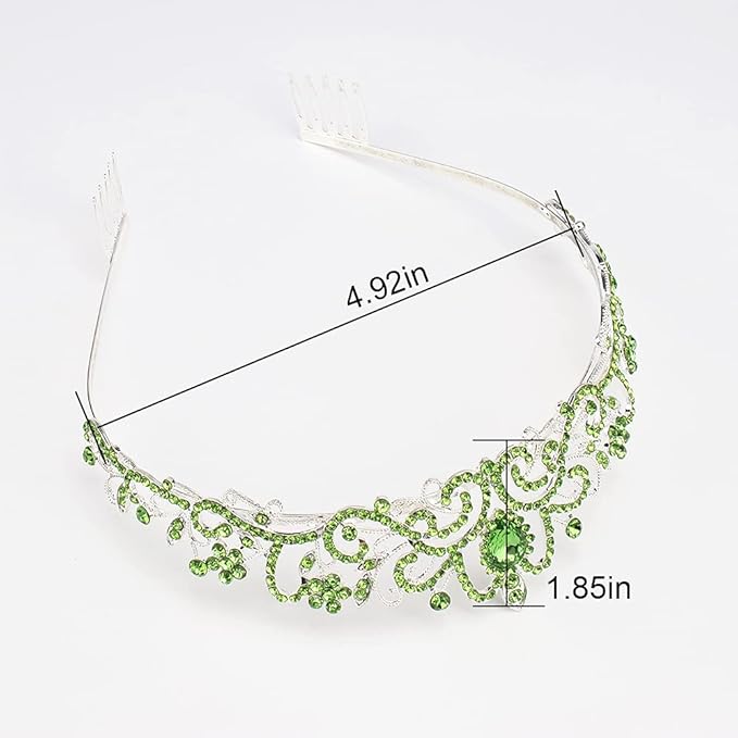 Didder Silver Tiaras and Crowns for Women - Elegant Green Crystal Princess Crowns for Girls - Bridal, Wedding, Prom, Birthday Party