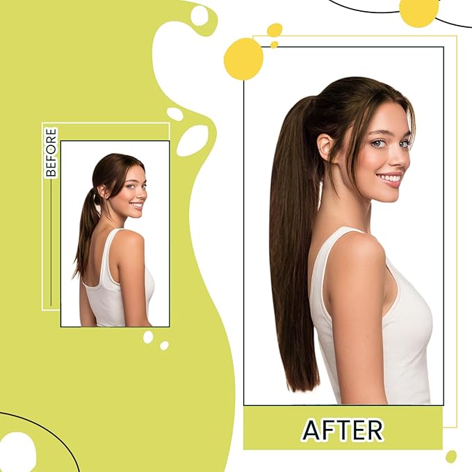 RUNATURE Ponytail Extension Human Hair Straight Brown Ponytail Hair Extensions 18 Inch 80g Natural Hair Ponytail Extension with Magic Paste Long Ponytail Real Hair Extensions One Piece Silky