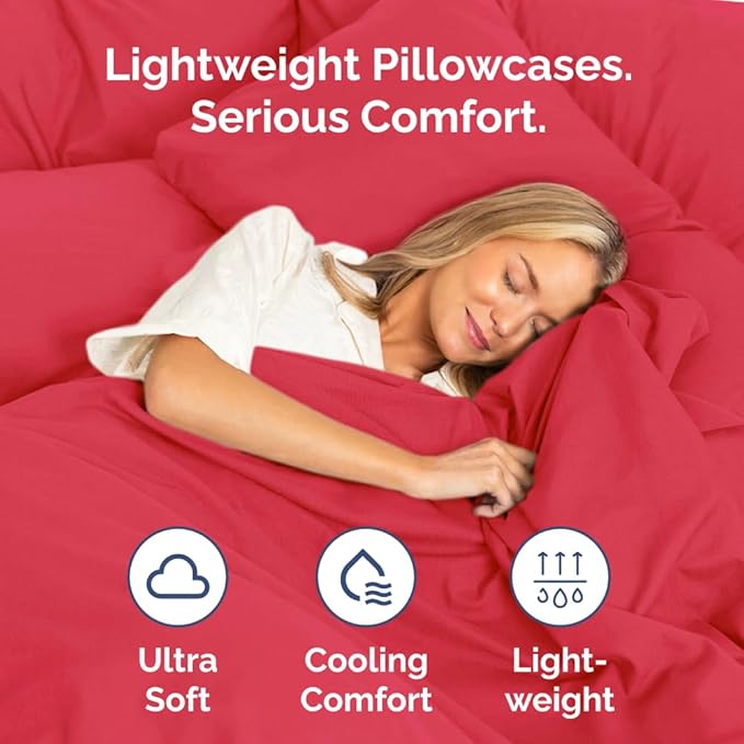 King Pillow Cases Set of 2 - Ultra Soft Hotel Quality Pillowcase Covers - Comfy, Cooling & Wrinkle Free - Shrinkage, Stain and Fade Resistant - Machine Washable Pillow Protectors - 2 Piece Set - Red