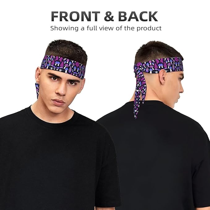 Men Women Sports Sweatband, Multi Style Elastic Head Ribbon for Sports Fitness Spa, Fashion Trippy Purple Blue Mushrooms Headwear Head Accessories