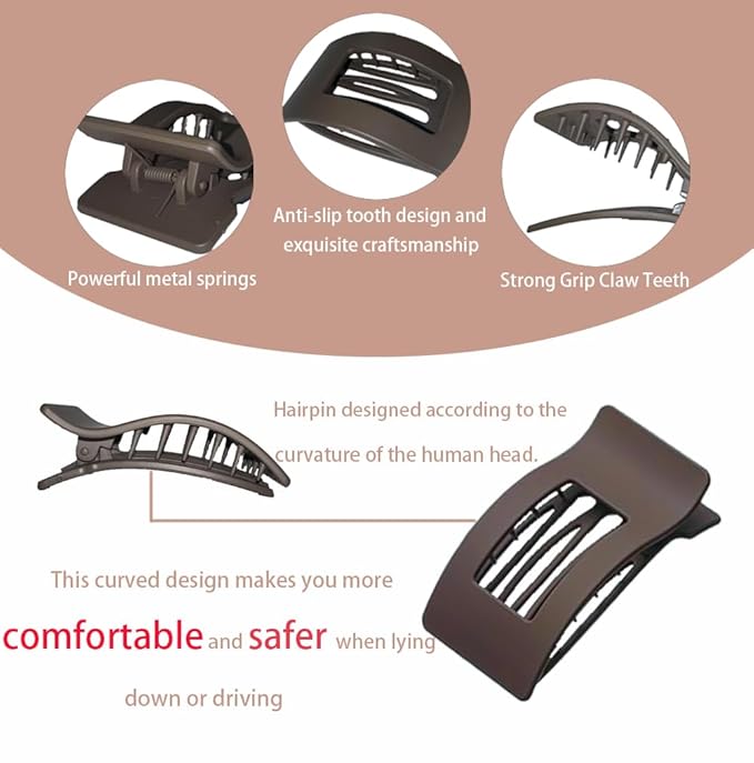 Flat Hair Clips,4PCS French Flat Hair Claw Clips for Women, Large Matte No-Slip Hair Clip, Duckbill Hair Clips for Thick and Thin Hair Strong Styling Hold Accessory