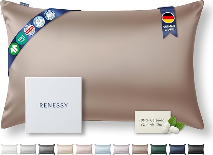 Premium Silk Pillowcase 100% Organic Mulberry Silk, 22 Momme, Grade 6A - Oeko-Tex Certified in Germany - Luxury for Hair & Skin, 1 Piece (Standard Size 20x26 Inches, Warm Taupe)