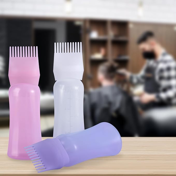D Dymoece Root Comb Applicator Bottle 6 Ounce Hair Oil Applicator for Hair Dye, Hair Oiler Comb Bottle with Graduated Scale