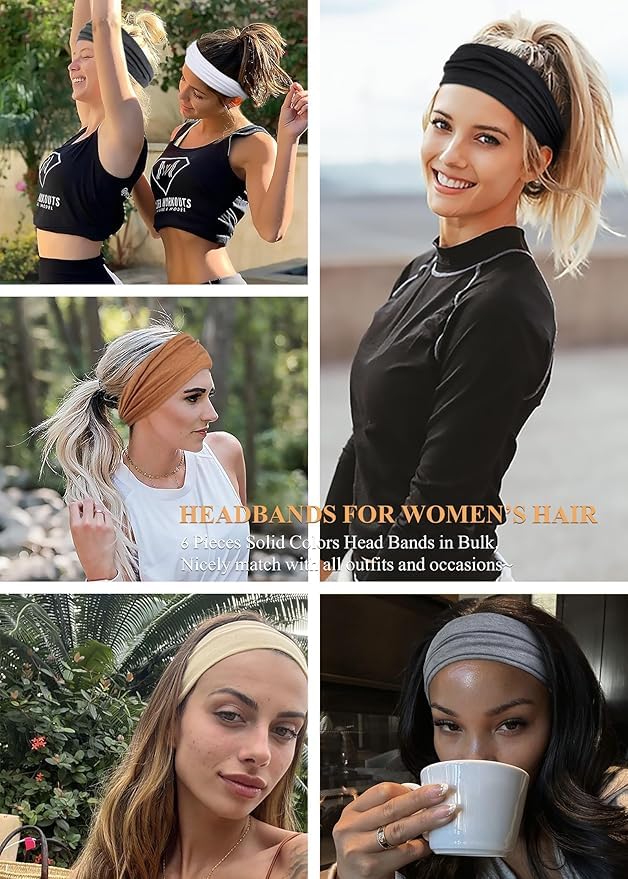 AKTVSHOW Black Headbands for Women Non-Slip Head Band for Women’s Hair Wide Thick Sweat Hair Bands, Trendy Hair Accessories for Women