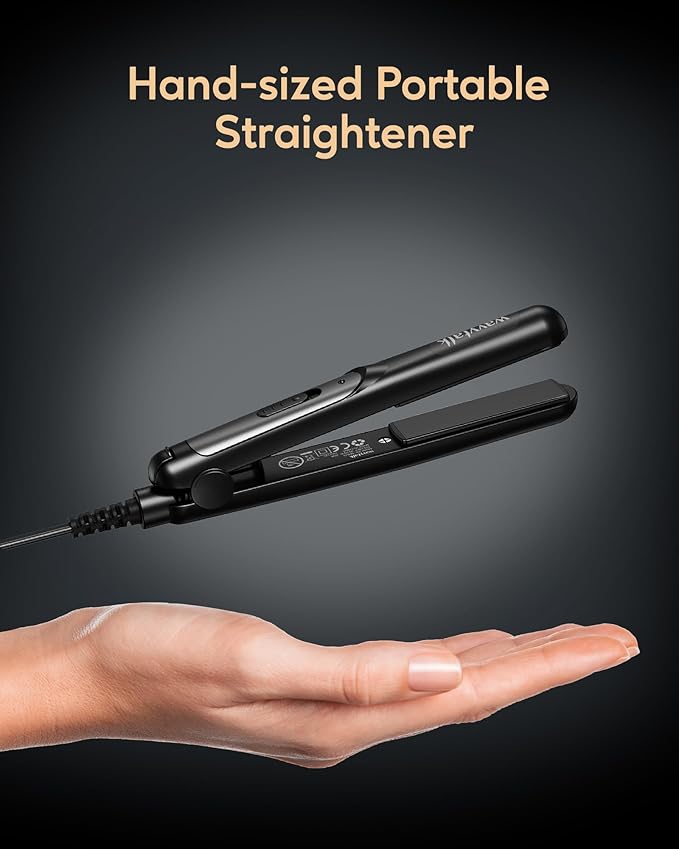 Wavytalk Mini Flat Iron 0.7 Inch Ceramic Mini Hair Straightener, Small Flat Irons for Short Hair, Curls Bangs, Dual Voltage for Travel