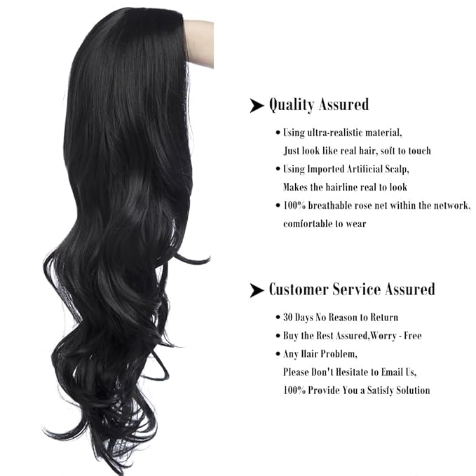 Baruisi Long Curly Wavy Black Wigs for Women Side Part Natural Looking Cosplay Synthetic Heat Resistant Replacement Wig