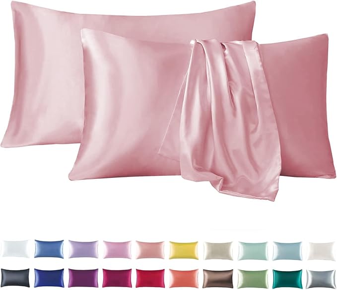 Tyfitb Satin Pillowcase for Hair and Skin, Coral Pillowcases Set of 2, Cooling Pillow Cases Standard Size(20×26 Inches), Soft Luxury Satin Pillowcase with Envelope Closure