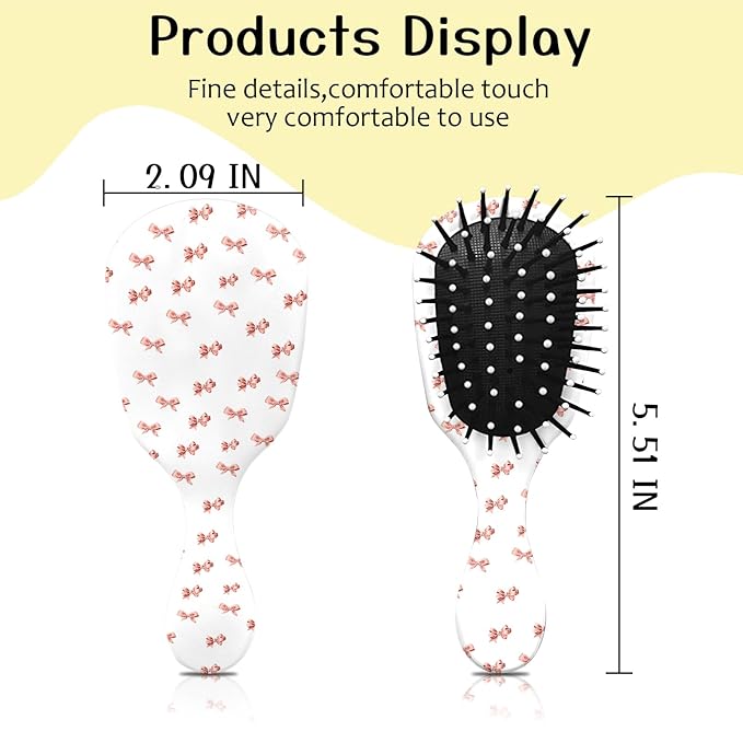 Mini Hair Brush,Cute Detangling Travel Hair Brush,Soft Bristles for Effortless Tangle Removal,Detangler Hairbrush for Women Men Boys Girls Kids Wet Dry All Hair Types (Pink Small Bow, Mini)