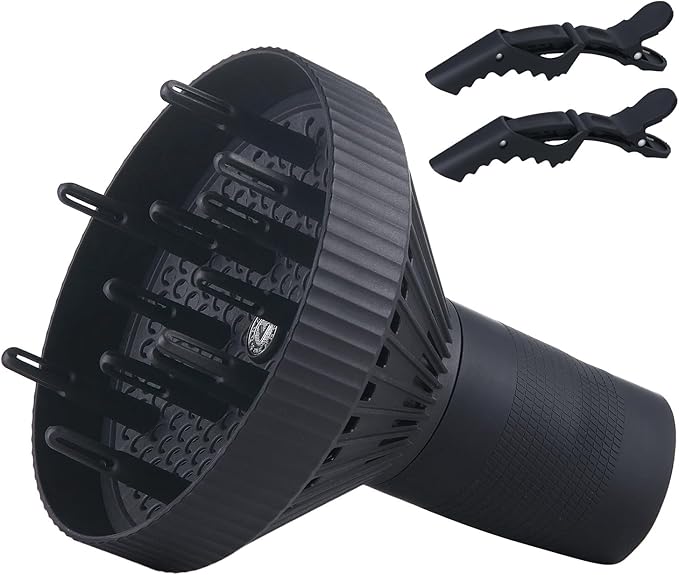 PERFEHAIR Hair Diffuser for Curly Hair, Professional Salon Frizz-Free Fast Blow Dry Diffuser Attachment with 1.57"-2" Nozzle, Black
