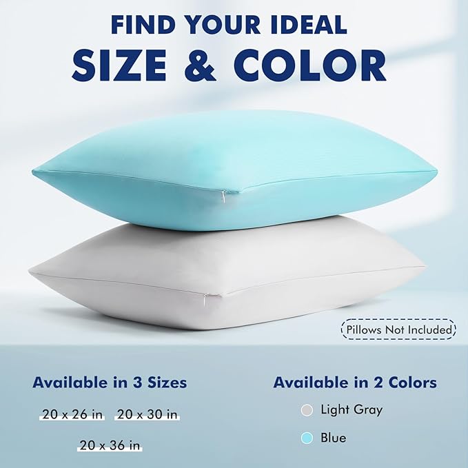 Elegear Cooling Pillow Cases for Hot Sleepers, Clean Fabric Silver Infused Cooling Pillowcase Q-Max>0.5, Soft Pillow Cases for Hair & Skin, Zipper Pillow Cases Set of 2 Blue (Standard, 20'' x 26'')