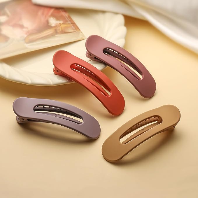4 PCS Flat Claw Clips, Large Lay Flat Hair Clips for Women Girls, Strong Hold Non-slip Hair Claws for Thick Thin Hair (Matte 1)