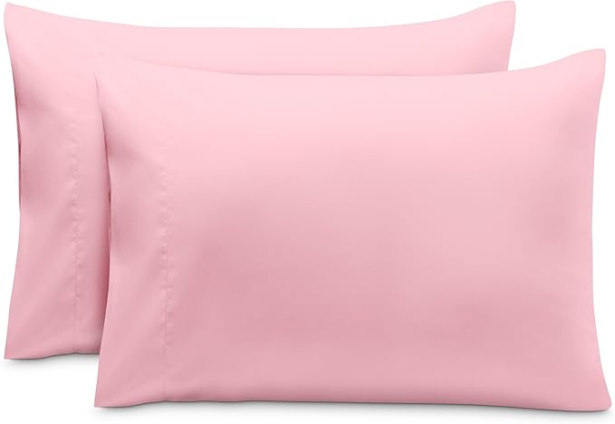 Bare Home Microfiber Pillow Cases - Toddler Size Set of 2 Cooling Pillowcases Double Brushed Light Pink Pack Easy Care (Toddler Pillowcase 2, Light Pink)