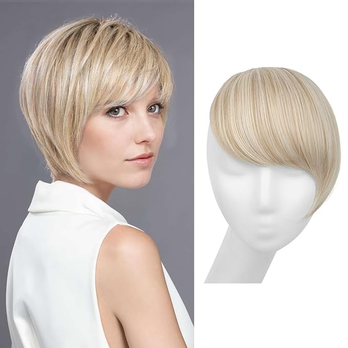 SARLA Clip in Side Bangs Extension Straight Synthetic Fake Bangs One Piece for Women Cream Blonde
