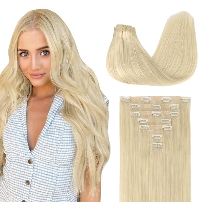 GOO GOO Clip in Hair Extensions Real Human Hair, Remy Human Hair Extensions Clip ins for Women, Natural Human Hair, 20inch 110g 7Pcs, 60A Platinum Blonde