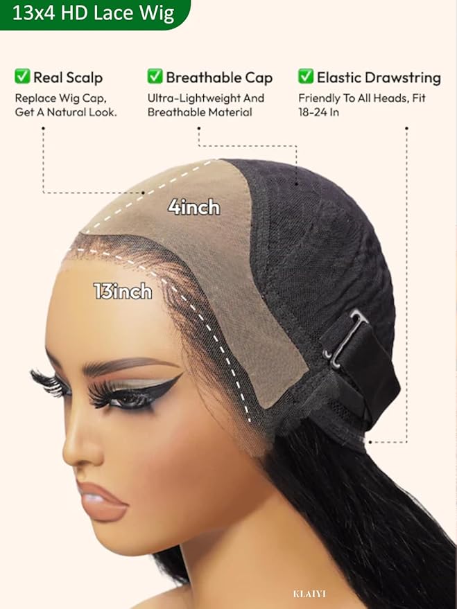 KLAIYI Water Wave HD Real Scalp Glueless Precut 13x4 Lace Front Human Hair Wig Drawstring Bye Bye Knots Pre Plucked Bleached Pre Everything 30S Ready to Wear and Go Deep Curly Wave Beginner Wig 16Inch
