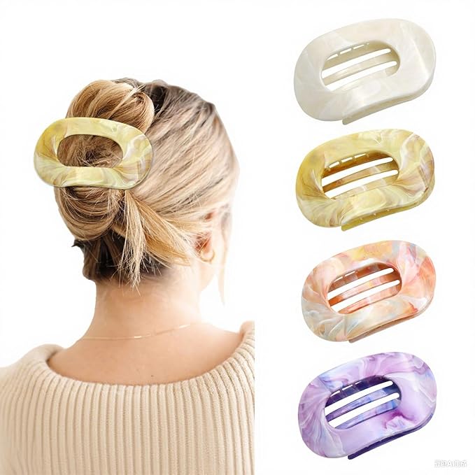 Flat Hair Claw Clips for Women,Matte Medium Hair Clips for Thick & Thin Hair- Comfortable Everyday Use for Office, Yoga, Party & Casual Styling (4PCS G)