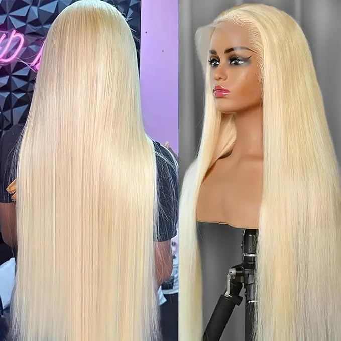 613 Wig 38 Inch 13x6 HD Transparent Lace Full and Thick Human Hair Straight 200 Density 613 Lace Frontal Wigs Glueless Pre Plucked With Baby Hair 613 Blonde Wigs for Women