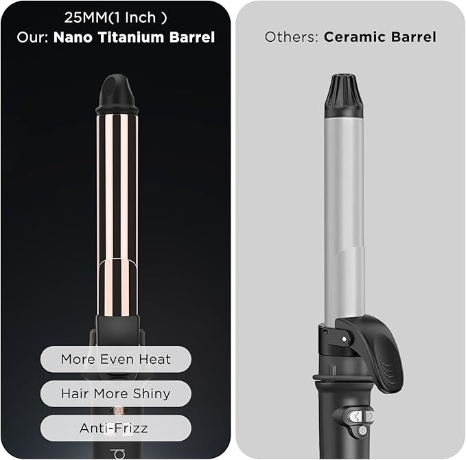 Prizm Nano Titanium Automatic Rotating Curling Iron 1 Inch Worldwide Dual Voltage Curling Wand 11 Temperature Hair Iron Effortless Curls Spinning Barrel LCD Display Negative Ions 360° Swivel Cord