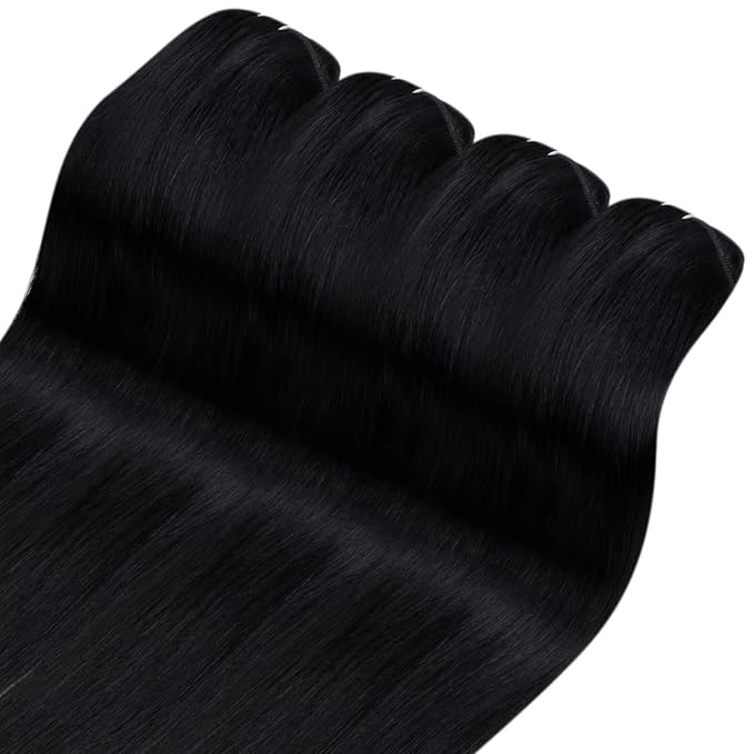 YoungSee 150G Clip in Hair Extensions Real Human Hair Jet Black Clip Hair Extensions Human Hair Black Invisible Clip in Extension Remy Hair Silky Straight for Women 20Inch 7Pcs