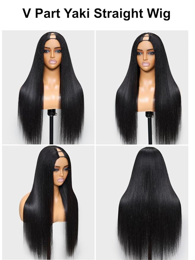 YIROO V Part Wig Yaki Straight Human Hair Wigs for Black Women Upgrade Upart Wig No Leave Out 180% Density 24 Inch