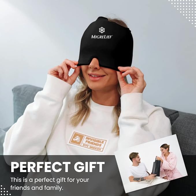 Migrelief Migraine Relief Cap - Ice Cap for Migraines and Headaches with 360 Degree Head and Eye Coverage - Cold Therapy Headache Hat and Migraine Mask for Natural Pain Relief - One Size, Black
