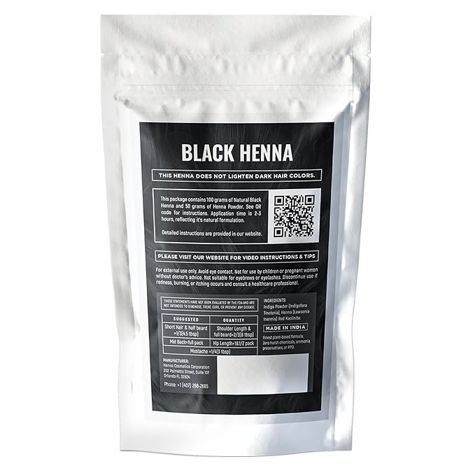 Natural Henna Hair Color Dye, 100% Pure Henna Powder for Hair Growth Organic (Black, 100 Gr + Free 50 Gr.)