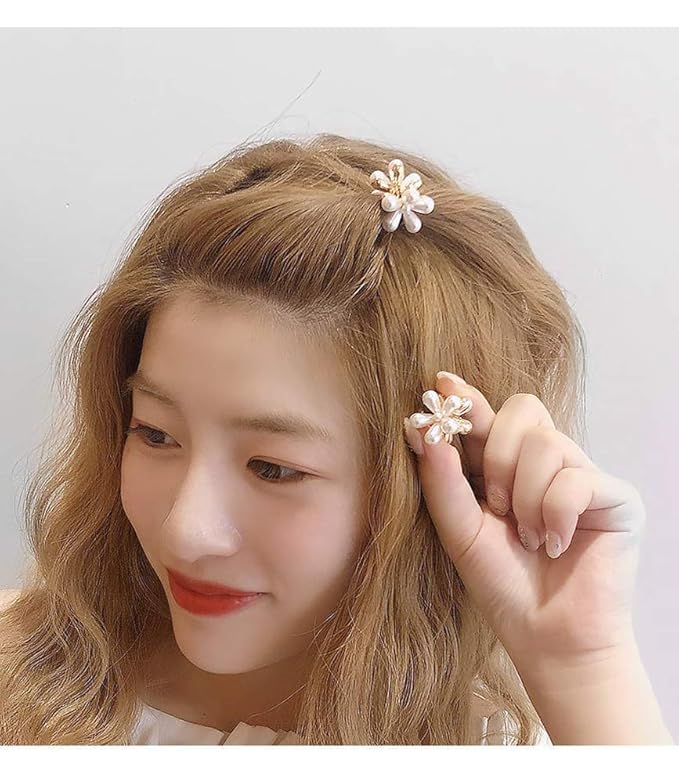 Mini Pearl Hair Barrettes for Women Girls, 10pcs Sweet Artificial Pearl Hair Clips, Flower Pins Clips for Party Wedding Daily