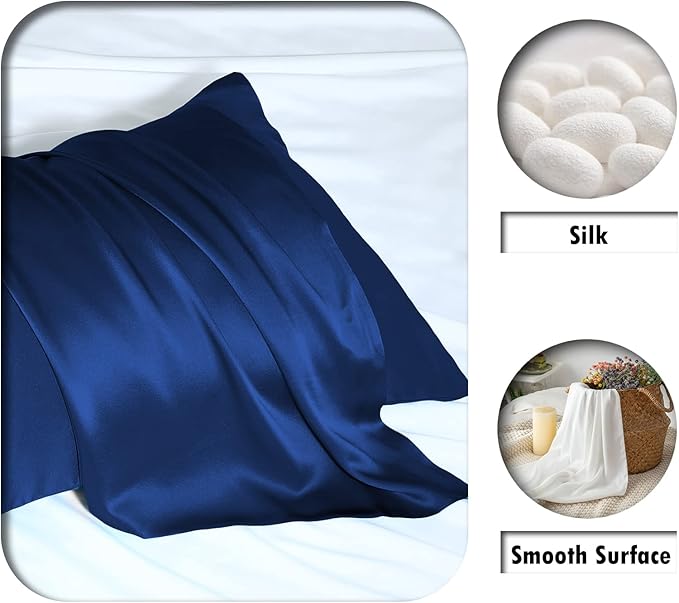 Natural Mulberry Silk Pillowcase for Hair and Skin Queen Size 20"X30" Silk Pillow Case with Hidden Zipper Soft Breathable Smooth Cooling Silk Pillow Covers for Sleeping(Royal Blue,Queen,1Pcs)