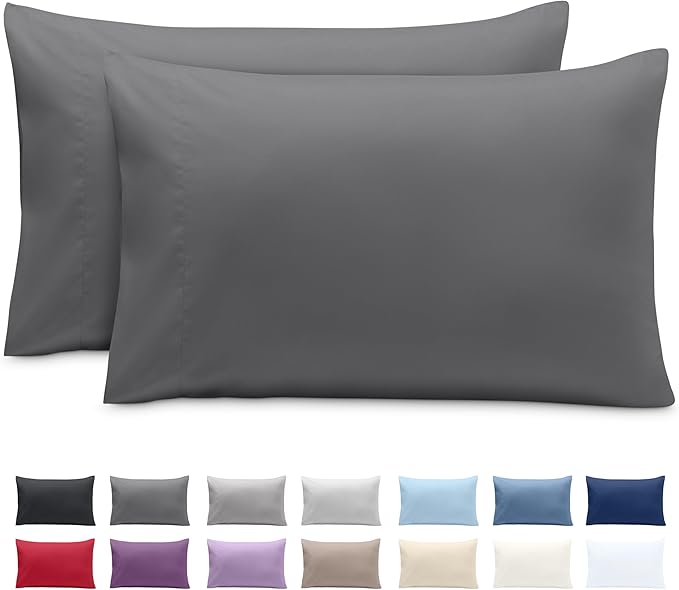 Bare Home Microfiber Pillow Cases - Queen Size Set of 2 - Cooling Pillowcases - Double Brushed - Easy Care - Envelope Closure (Queen Pillowcase Set of 2, Grey)