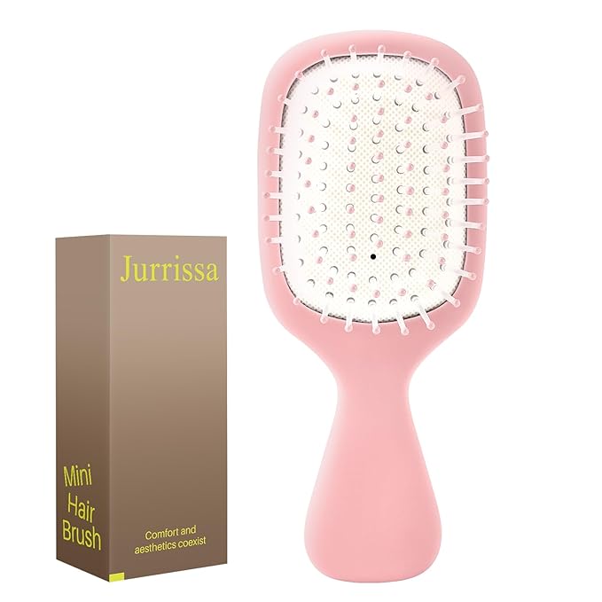 Mini Hair Bursh for Women Men and Kids, Protable Travel Size Hair Brush for Pockets Purses, Mini Detangler Brush for All Hair Types, Small Paddle Brush for Detangling (1 Pack-Pink)